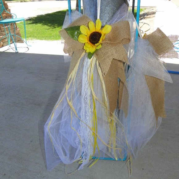 5 Yellow Sunflower Burlap Bow Party Wedding - Picture 1 of 10